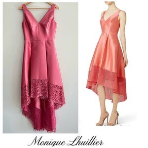 MONIQUE LHUILLIER Spider Web Laced High Low Cocktail Bridesmaid Prom Dress Sz 6